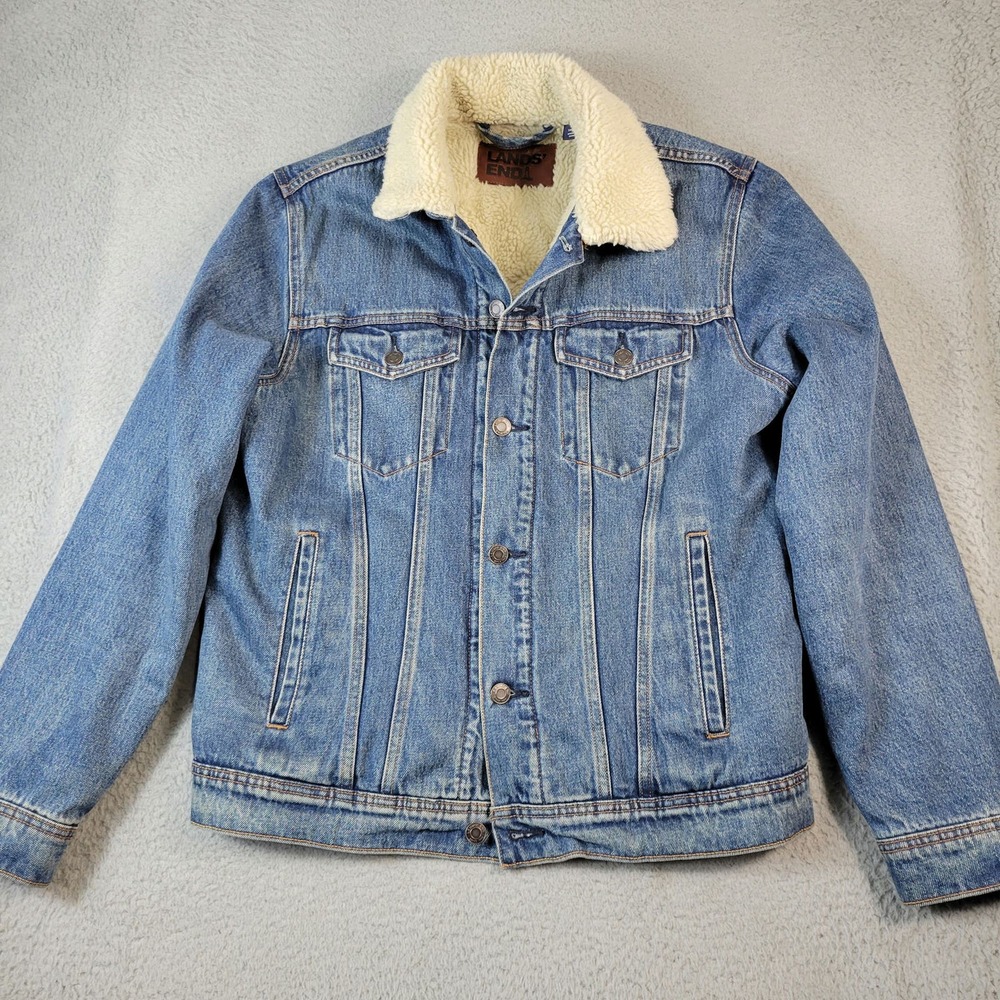 Lands End Men's Light Blue Sherpa-Lined Denim Jacket